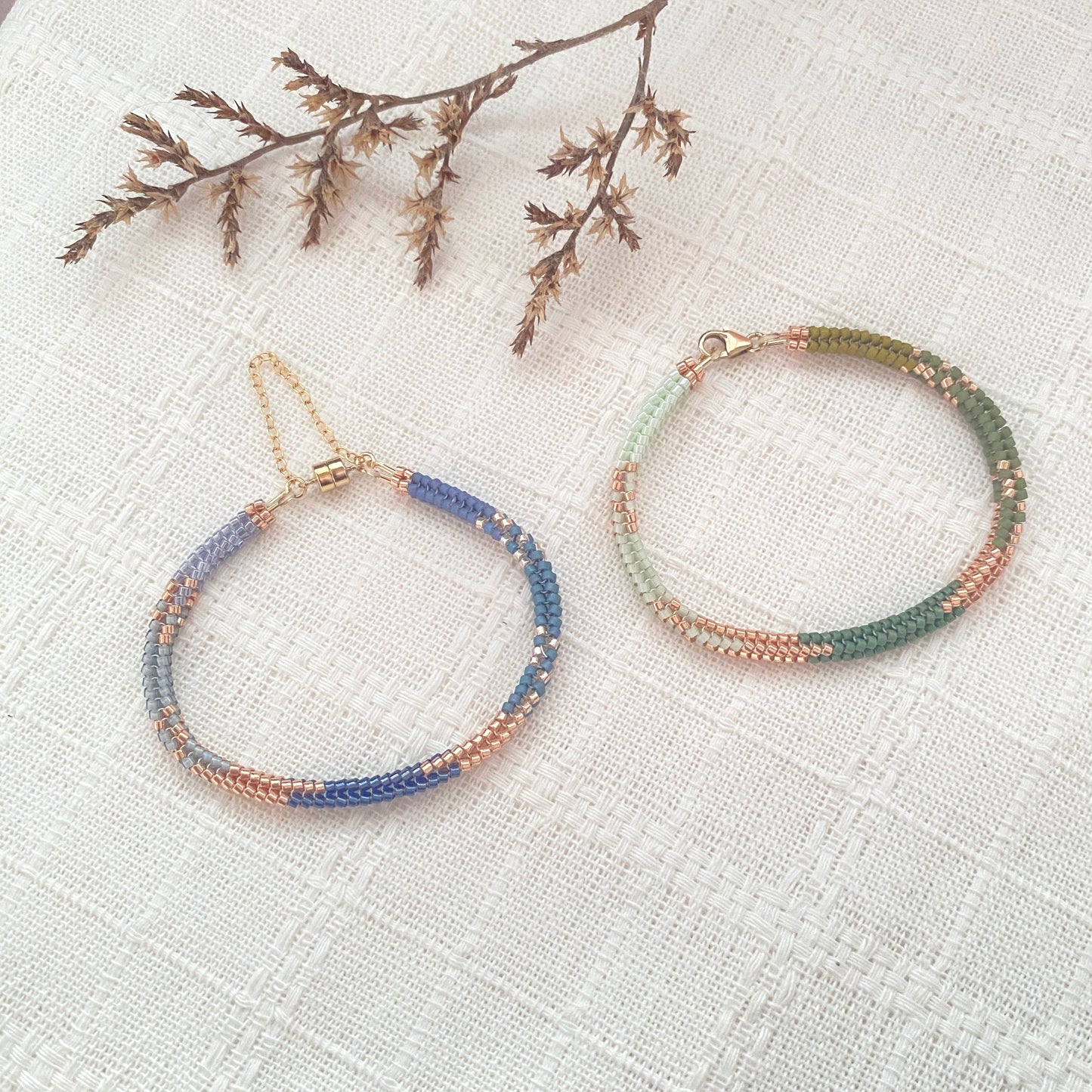 Gold-Green Herringbone Bracelet