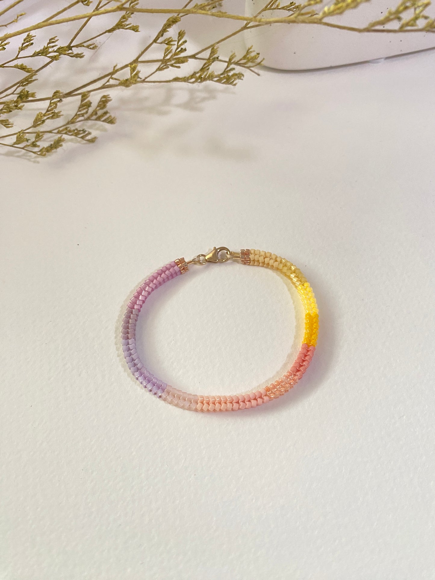 Yellow-Pink-Purple Ombre Herringbone Bracelet