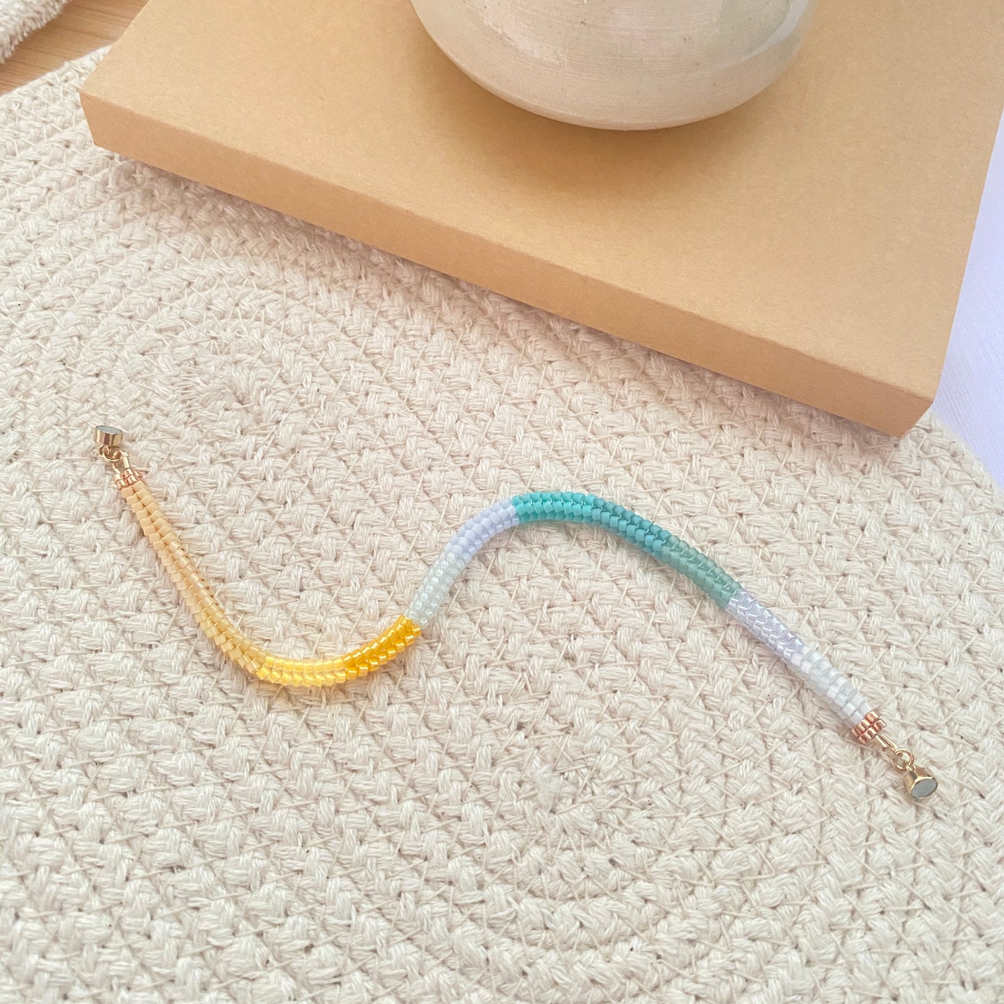 Yellow-Cyan-Blue Ombre Herringbone Bracelet