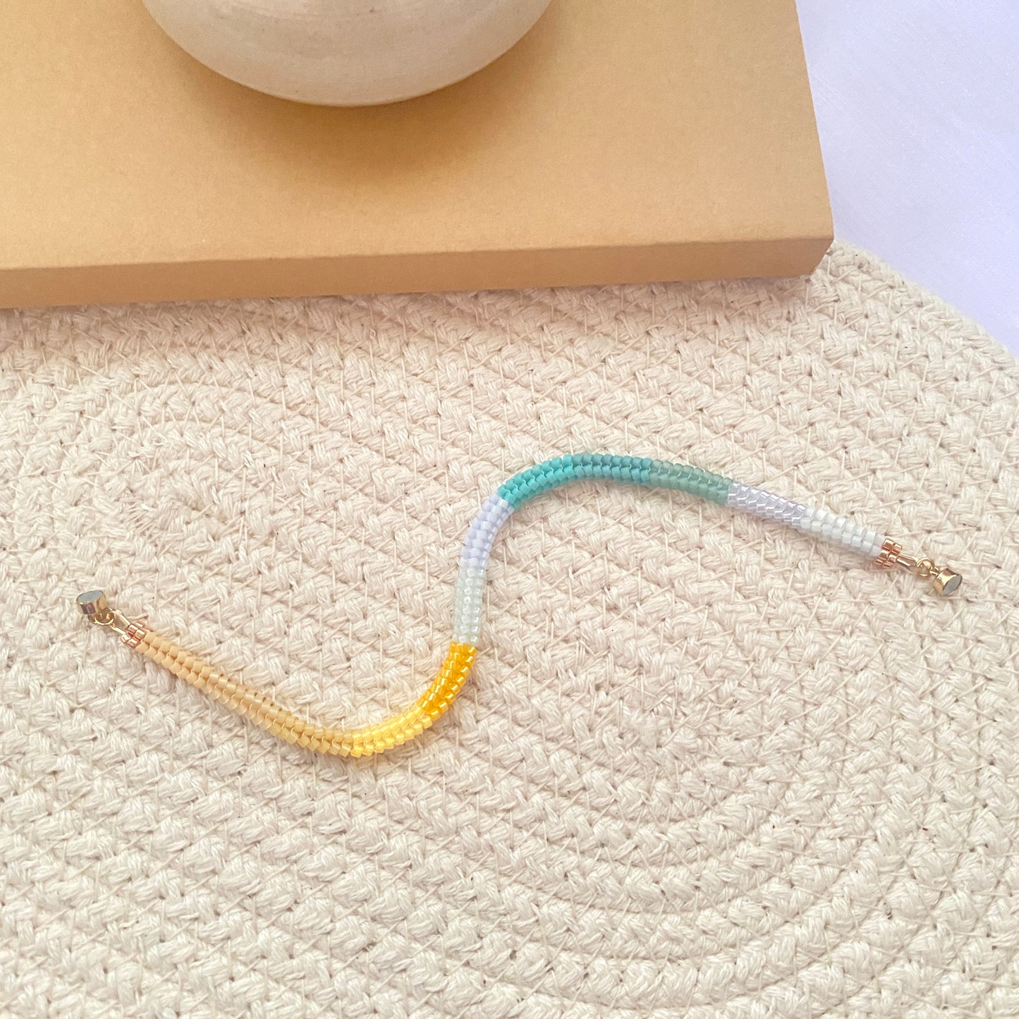Yellow-Cyan-Blue Ombre Herringbone Bracelet