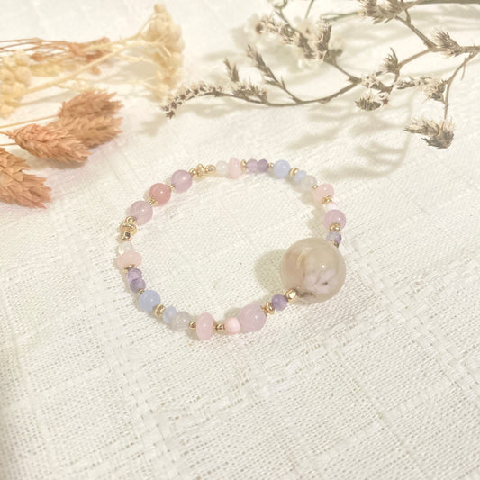 Grey flower agate bracelet