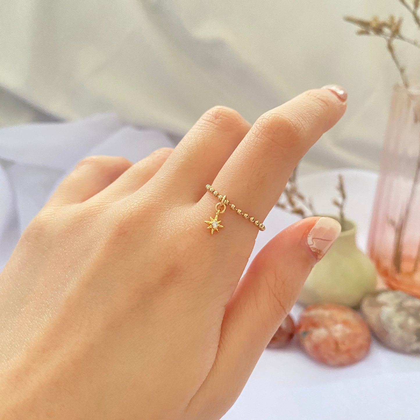 14K Gold-filled Beady Ring with North Star charm