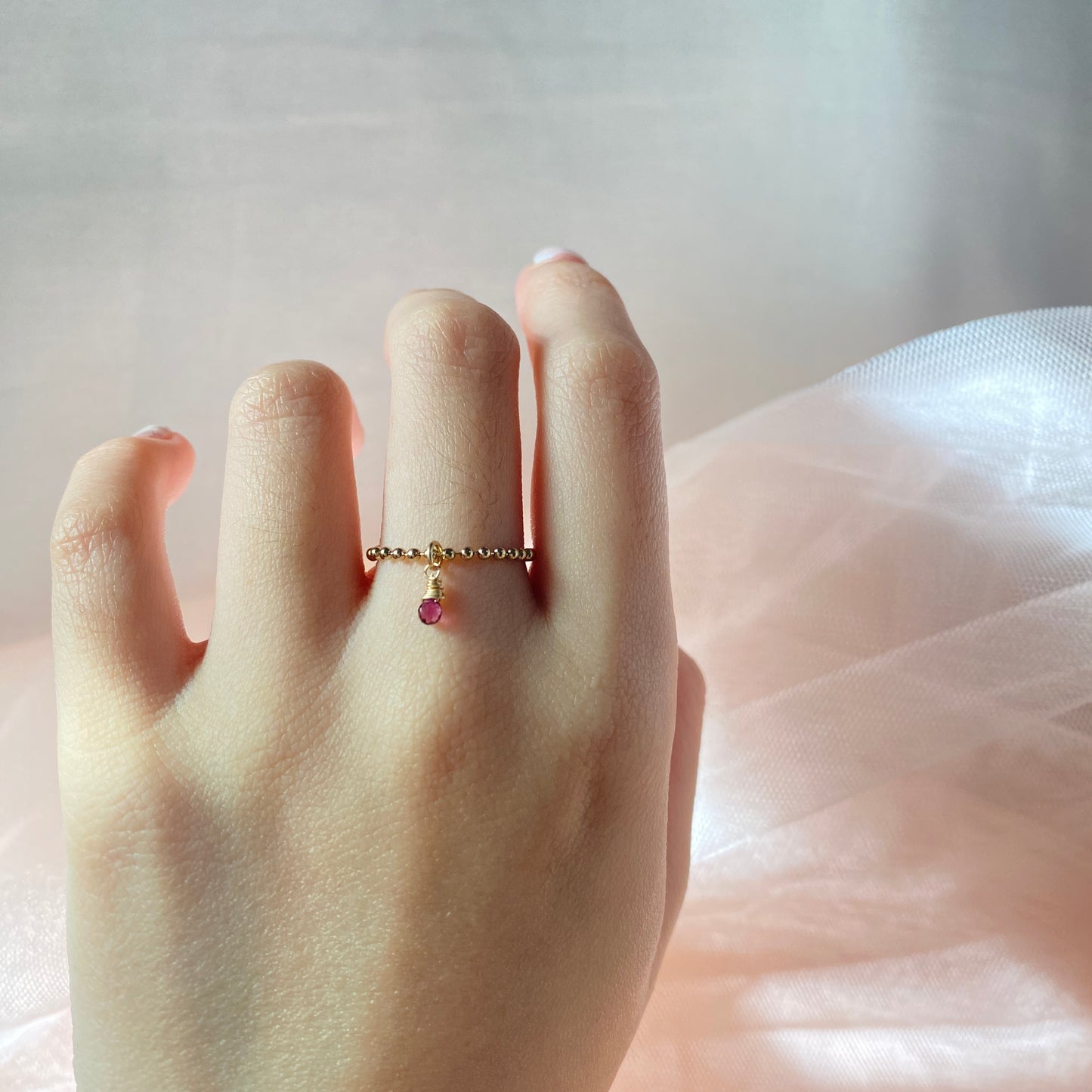 14K Gold-filled Beady Ring with Sapphire briolette