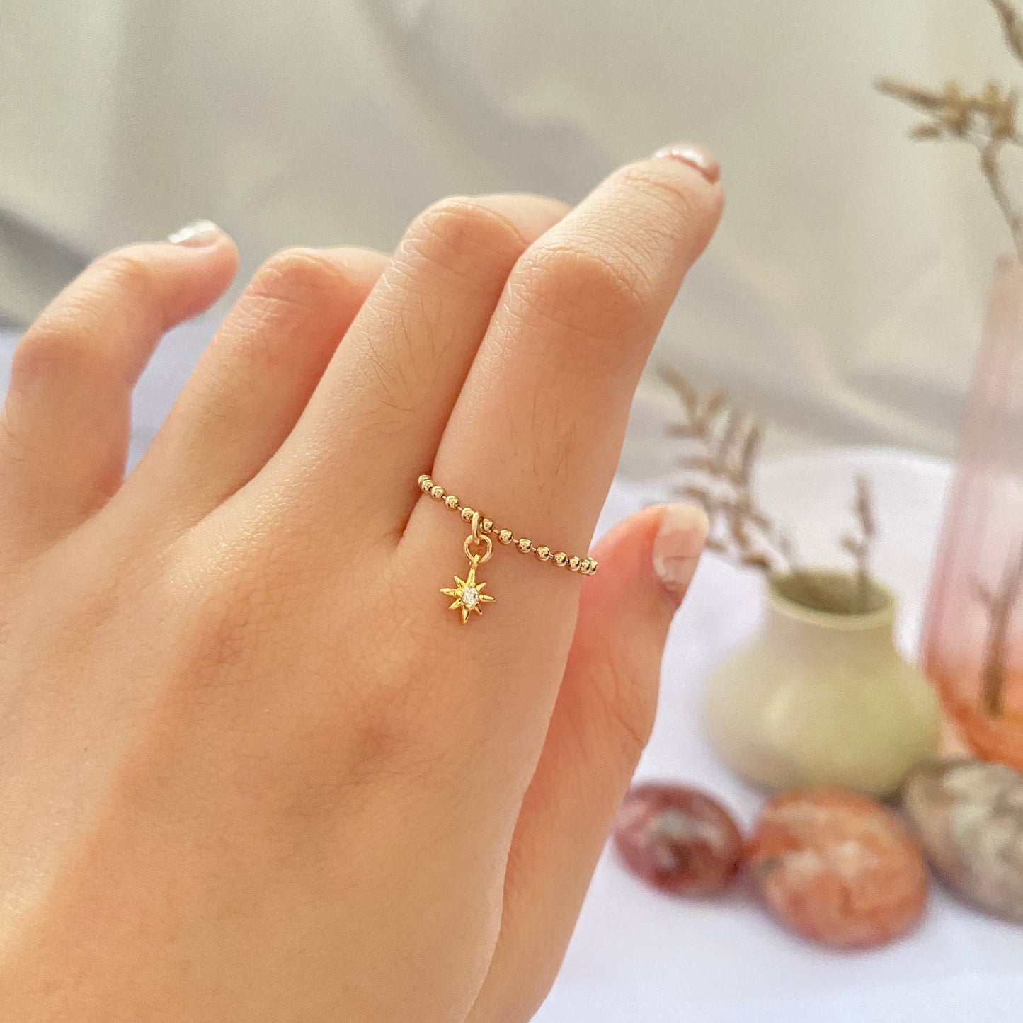 14K Gold-filled Beady Ring with North Star charm