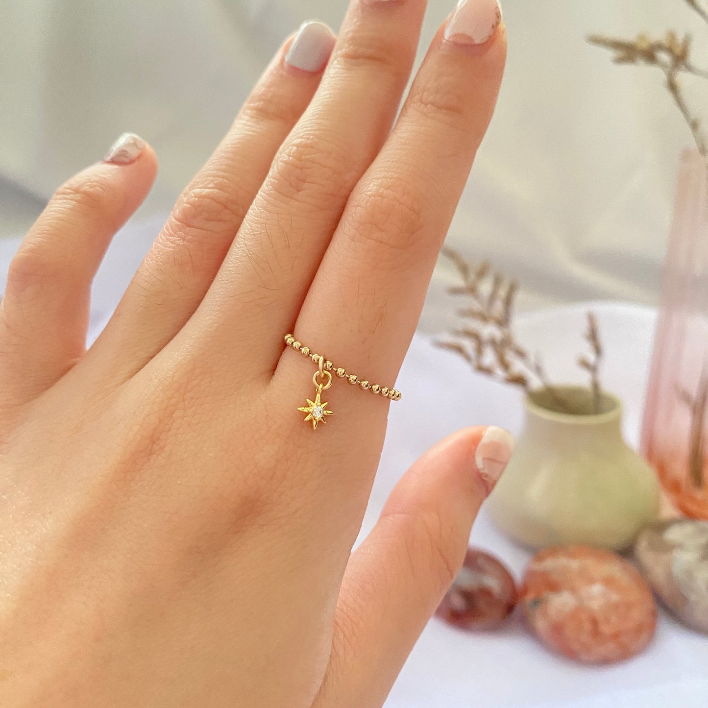 14K Gold-filled Beady Ring with North Star charm