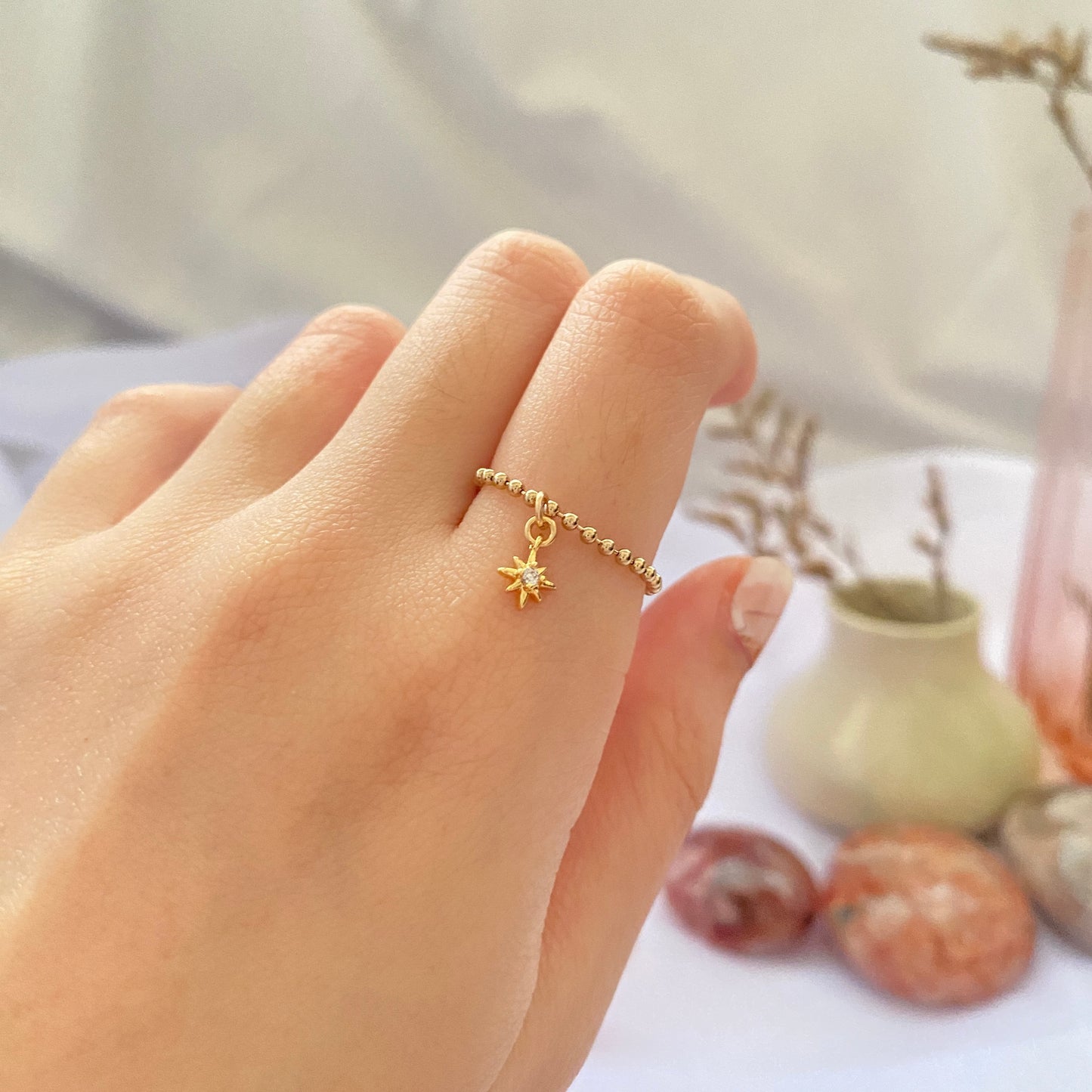 14K Gold-filled Beady Ring with North Star charm